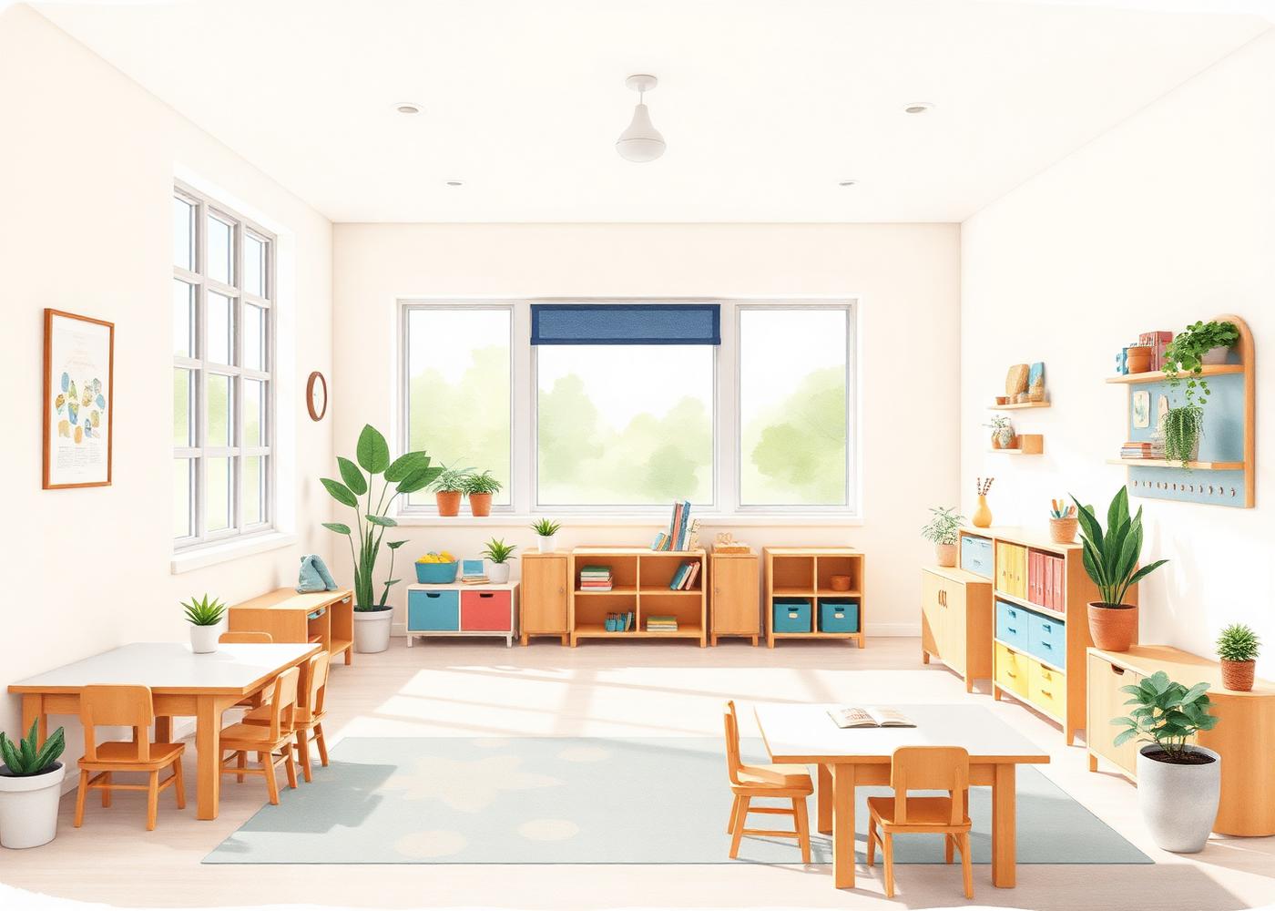 A bright, warm preschool classroom